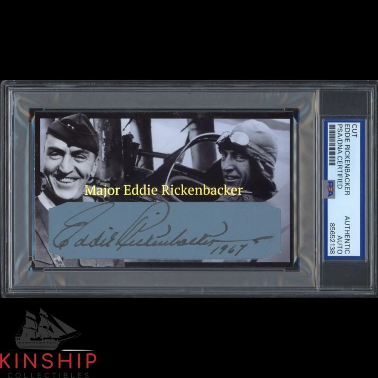 Eddie Rickenbacker signed Cut 3x5 Custom Card PSA DNA Slab Military Auto C5724