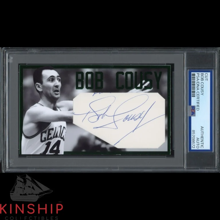 Bob Cousy signed Cut 3x5 Custom Card PSA DNA Slab Celtics Basketball Auto C5774