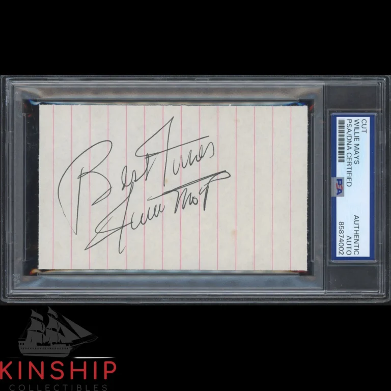 Willie Mays signed 3x5 Cut PSA DNA Slab HOF Inscribed Auto Vintage C6439