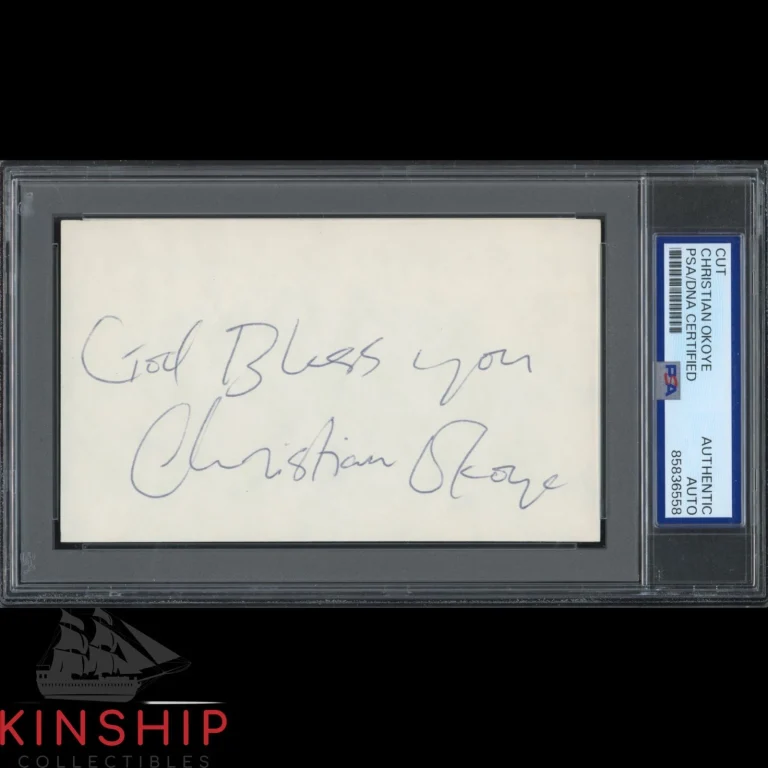 Christian Okoye signed 3x5 Index Card PSA DNA Slab Football Vintage Auto C6461