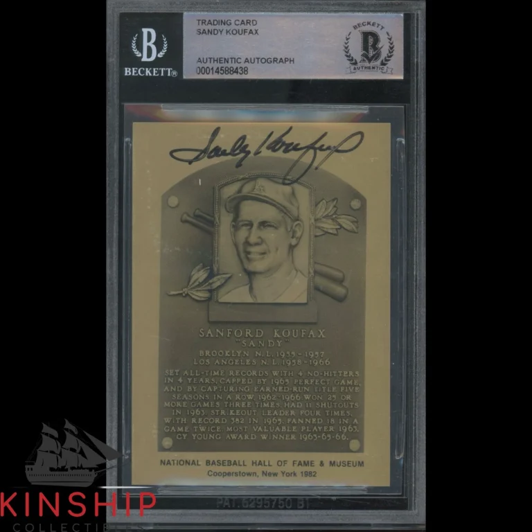 Sandy Koufax signed Mini HOF Gold Plaque Card Beckett Slab Dodgers Cy Auto C6502