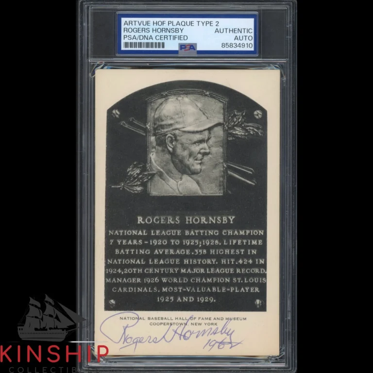Rogers Hornsby signed HOF Plaque Artvue Type 2 PSA DNA Slab Cardinals Auto C6515