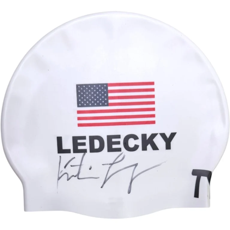 KATIE LEDECKY SIGNED AUTOGRAPHED USA SWIM CAP TYR OLYMPICS SWIMMING JSA