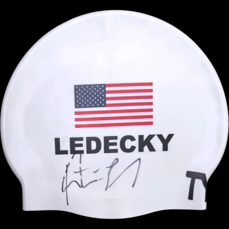 KATIE LEDECKY SIGNED AUTOGRAPHED USA SWIM CAP TYR OLYMPICS SWIMMING JSA COA