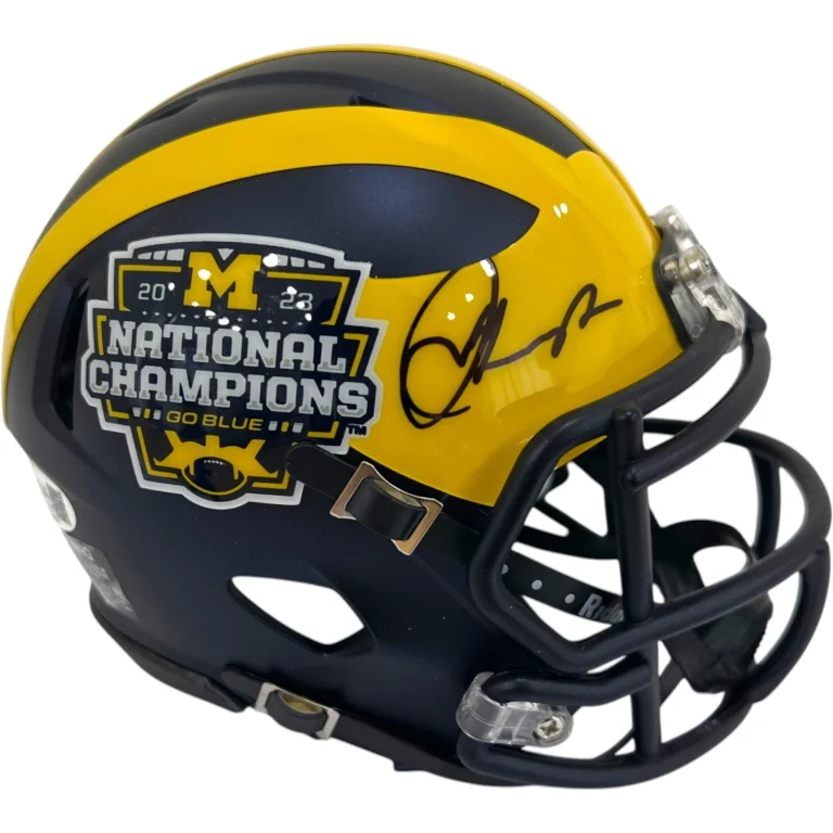 JIM HARBAUGH SIGNED MICHIGAN WOLVERINES 2023 CHAMPIONS MINI HELMET JSA !