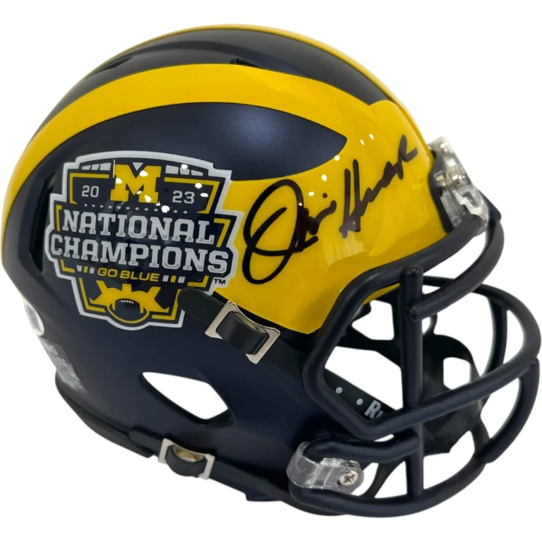 JIM HARBAUGH SIGNED MICHIGAN WOLVERINES 2023 CHAMPS MINI HELMET JSA COA