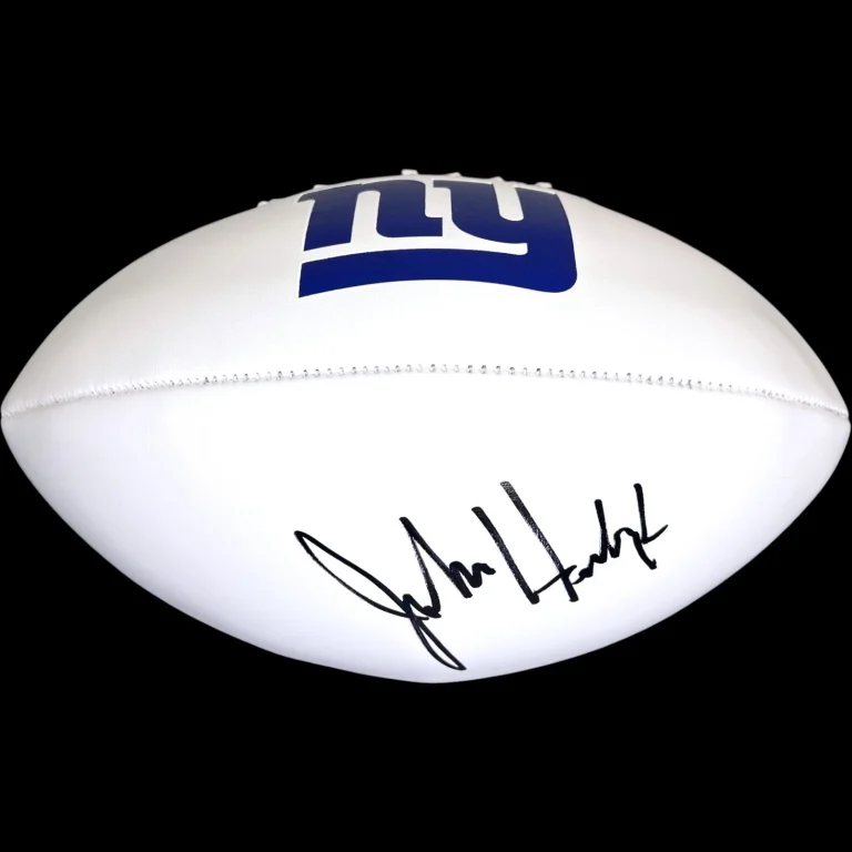 JOHN HARBAUGH Signed Giants White Panel Football JSA Authentic COA