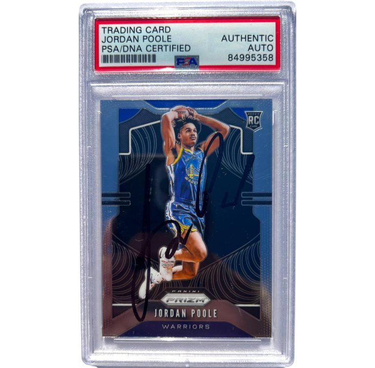 JORDAN POOLE SIGNED 2019-20 PANINI PRIZM ROOKIE CARD #272 RC AUTO PSA