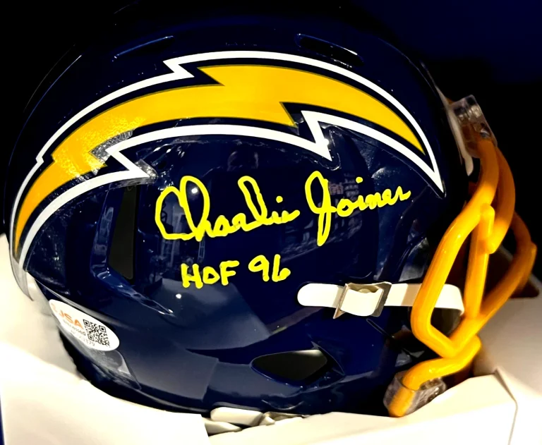 CHARLIE JOINER SAN DIEGO CHARGERS HOF 96 JSA SIGNED THROWBACK MINI HELMET