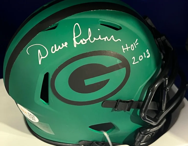 DAVE ROBINSON GREEN BAY PACKERS HOF 2013 JSA SIGNED RAVE MINI HELMET