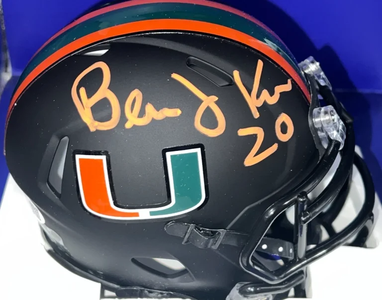 BERNIE KOSAR MIAMI HURRICANES JSA AUTHENTICATED SIGNED BLACK SATIN MINI HELMET