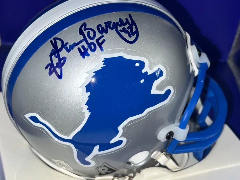 LEM BARNEY DETROIT LIONS HOF 92 SIGNED MINI HELMET