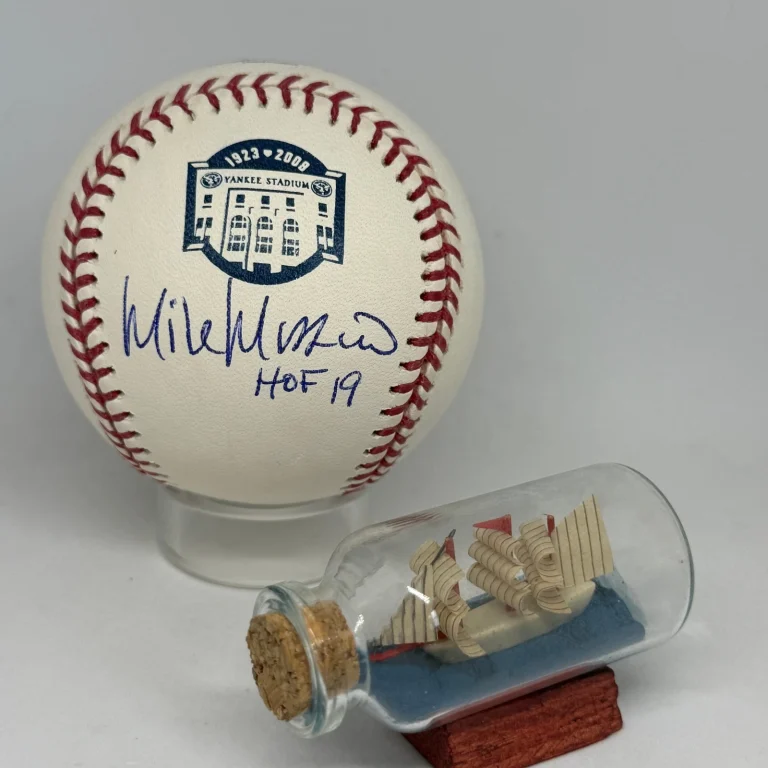 Mike Mussina signed Yankees Stadium Logo Baseball JSA Inscribed HOF Auto A4759