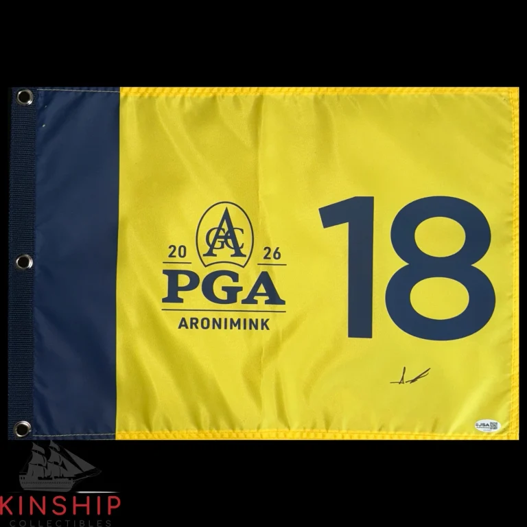 Aaron Rai signed 2026 PGA Championship Golf Flag JSA COA Aronimink Auto G210