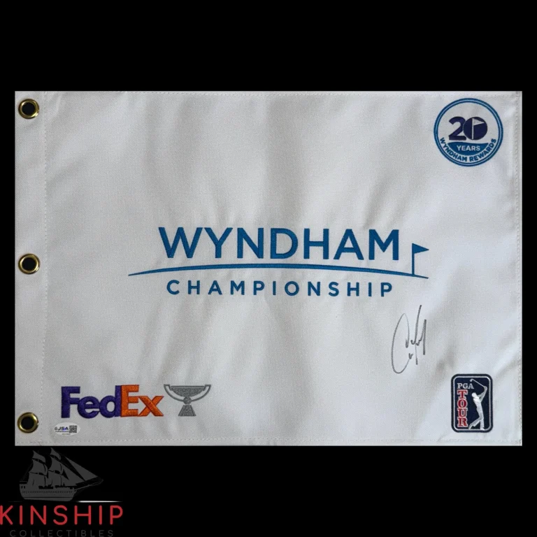 Cameron Young signed Wyndham Championship Golf Flag JSA COA 1st Win Auto G212