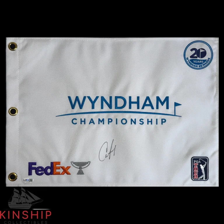Cameron Young signed Wyndham Championship Golf Flag JSA COA 1st Win Auto G214