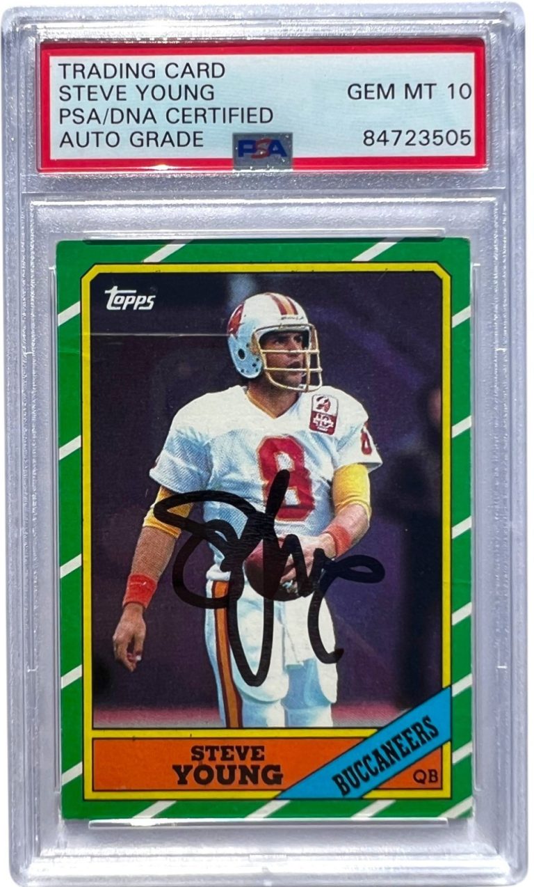 STEVE YOUNG SIGNED 1986 TOPPS #374 ROOKIE CARD RC FOOTBALL PSA/DNA AUTO 10