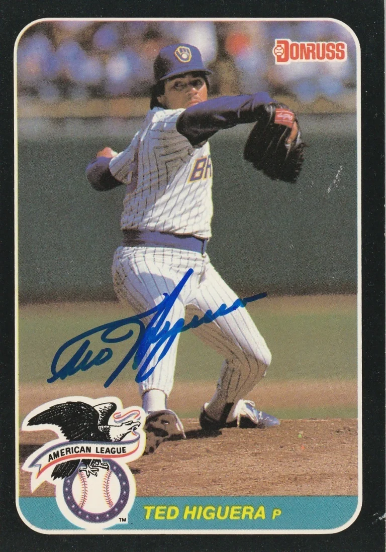 TED HIGUERA MILWAUKEE BREWERS SIGNED 1987 DONRUSS ACTION ALL STAR CARD #57