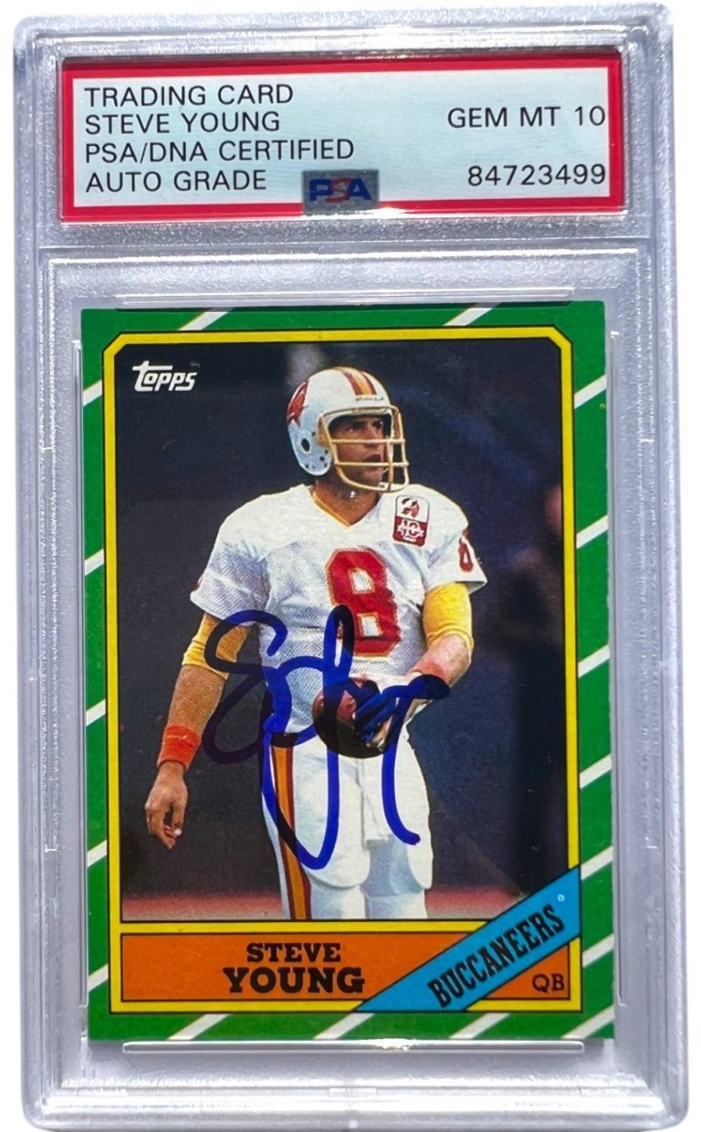1986 Topps Steve Young Signed 49ers Football Rookie Card #374 PSA Auto 10