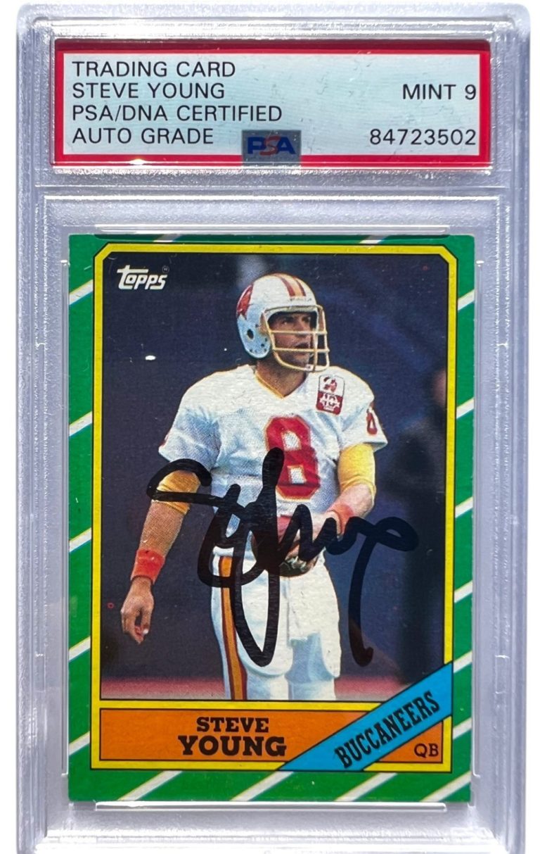 Steve Young 1986 Topps Signed Football Rookie Card #374 Auto Graded PSA 9