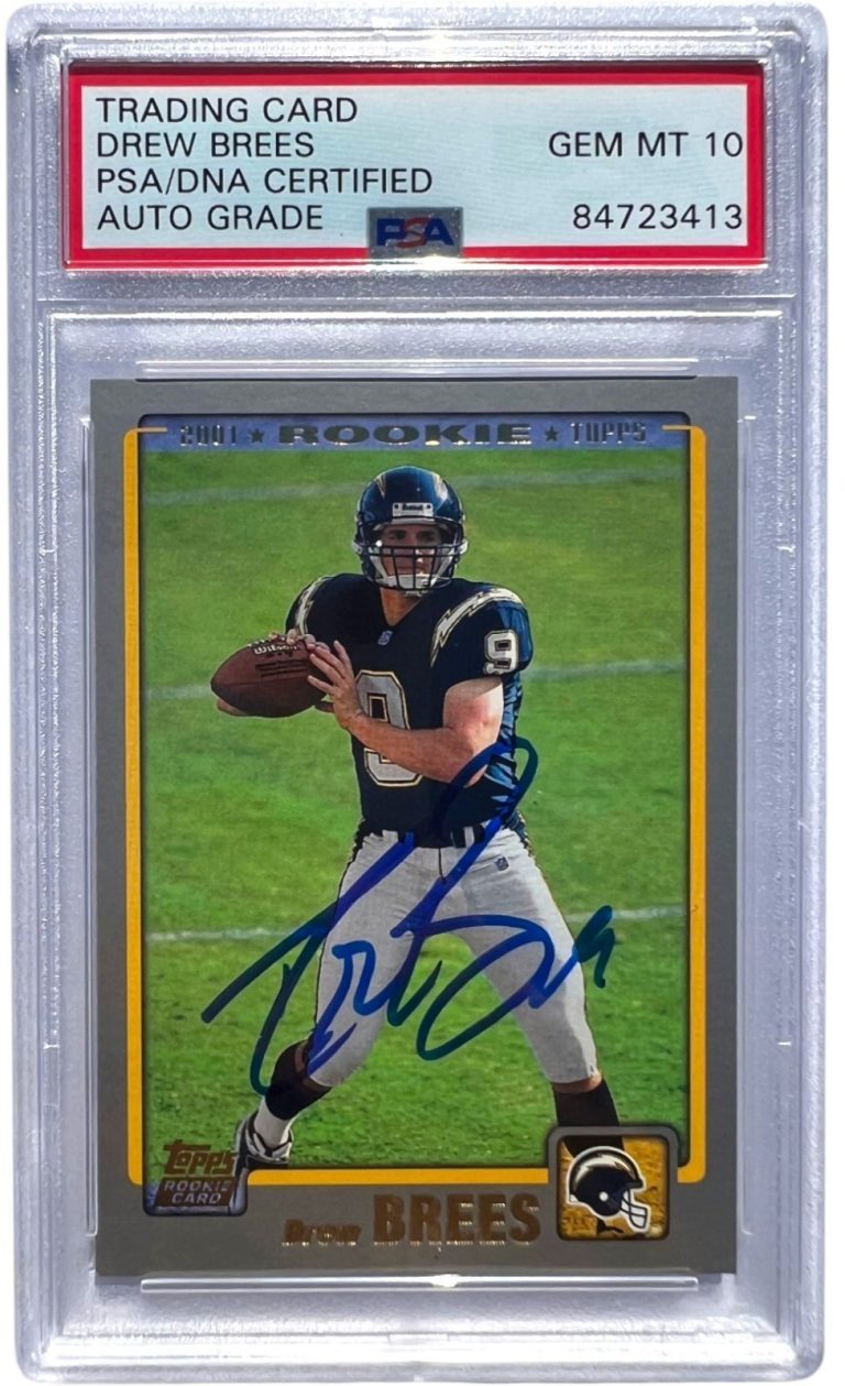 DREW BREES SIGNED 2001 TOPPS ROOKIE CARD #328 SAINTS RC PSA/DNA 10 AUTO