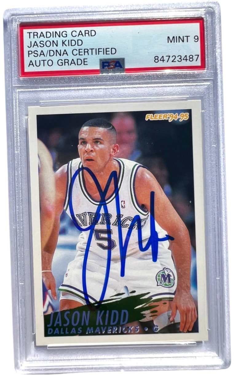JASON KIDD SIGNED 1994-95 FLEER ROOKIE CARD #268 MAVERICKS RC PSA 9 AUTO