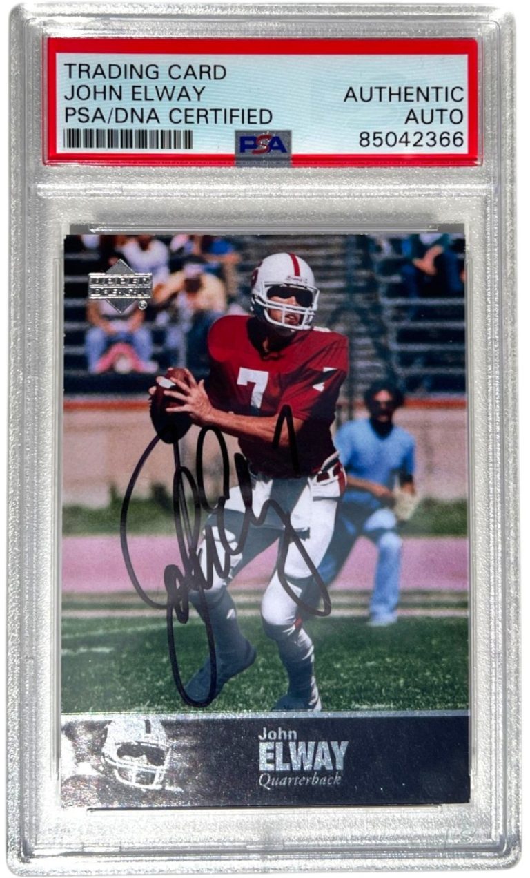 JOHN ELWAY SIGNED 2011 UPPER DECK COLLEGE LEGENDS #18 CARD AUTO PSA