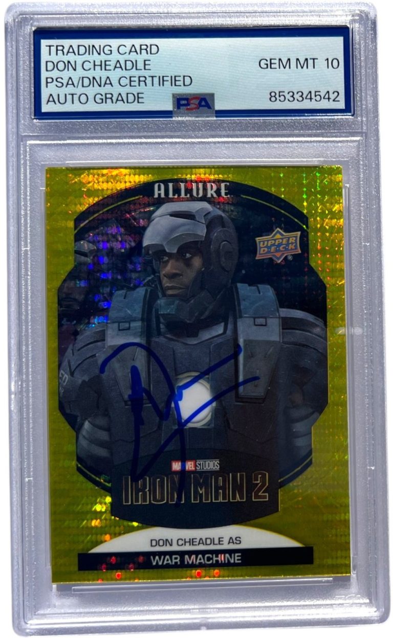 2022 UPPER DECK MARVEL ALLURE DON CHEADLE SIGNED YELLOW WAR MACHINE PSA AUTO 10
