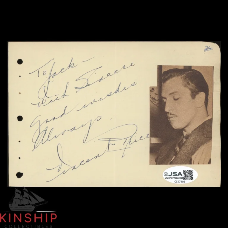 Vincent Price signed Album Page JSA COA Inscribed Actor Auto Rare Z2659