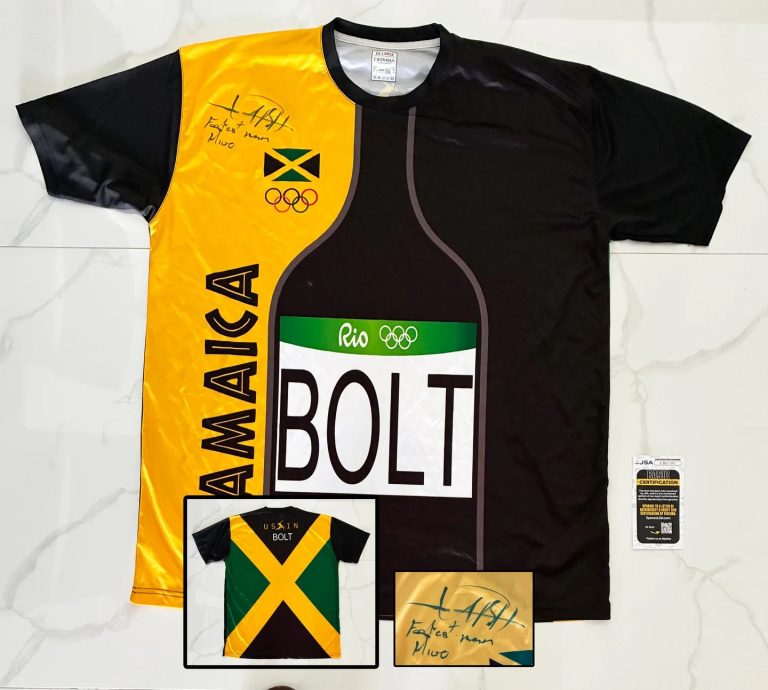 Usain Bolt Signed Jersey 2016 Olympics Rio Gold Fastest Man Alive JSA 1 COA