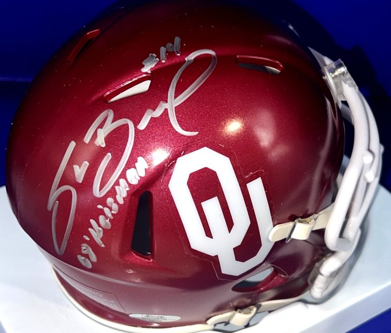 SAM BRADFORD OKLAHOMA SOONERS 2008 HEISMAN SIGNED MINI HELMET