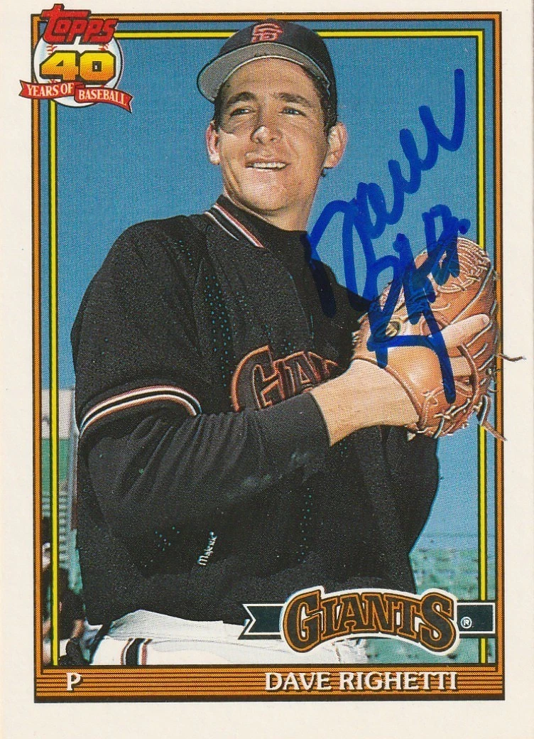 DAVE RIGHETTI SAN FRANCISCO GIANTS  SIGNED 1991 TOPPS TRADED CARD #96T