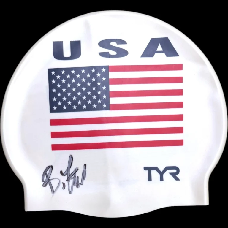 BOBBY FINKE SIGNED AUTOGRAPHED USA SWIM CAP TYR OLYMPICS SWIMMING JSA COA