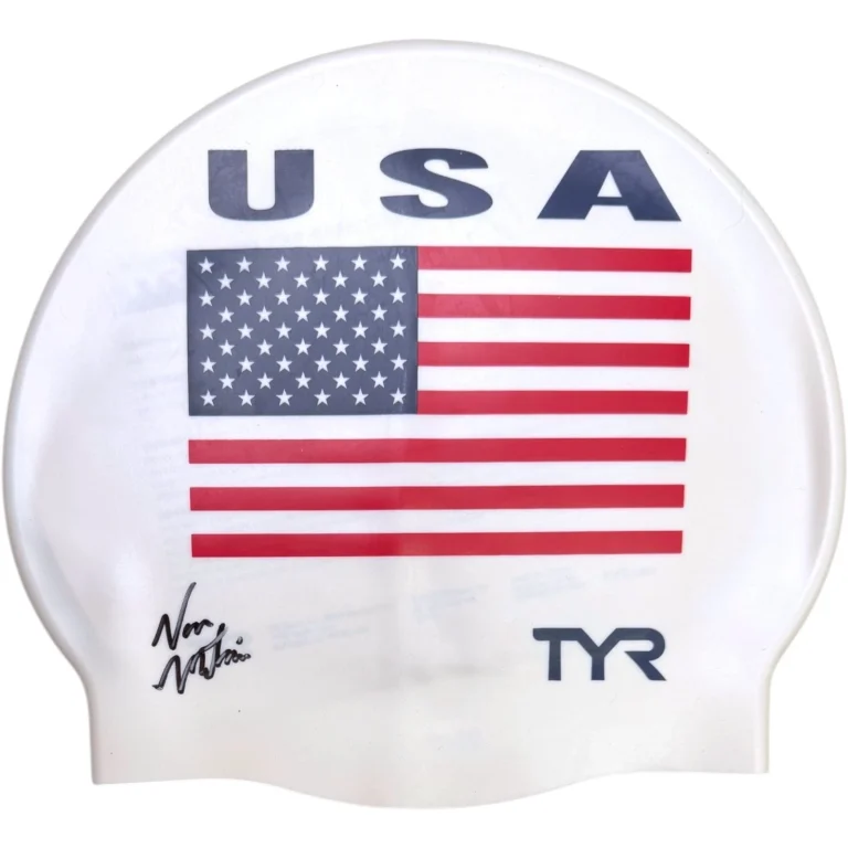 VAN MATHIAS SIGNED AUTOGRAPHED USA SWIM CAP TYR OLYMPICS GOLD SWIMMING JSA COA