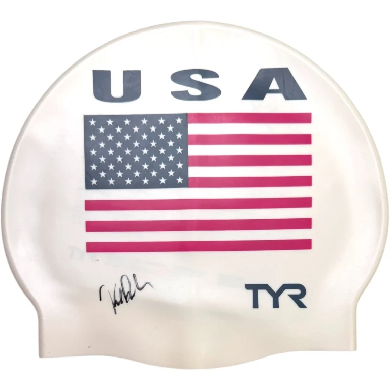 KATE DOUGLASS SIGNED AUTOGRAPHED USA SWIM CAP TYR OLYMPICS GOLD SWIMMING JSA COA
