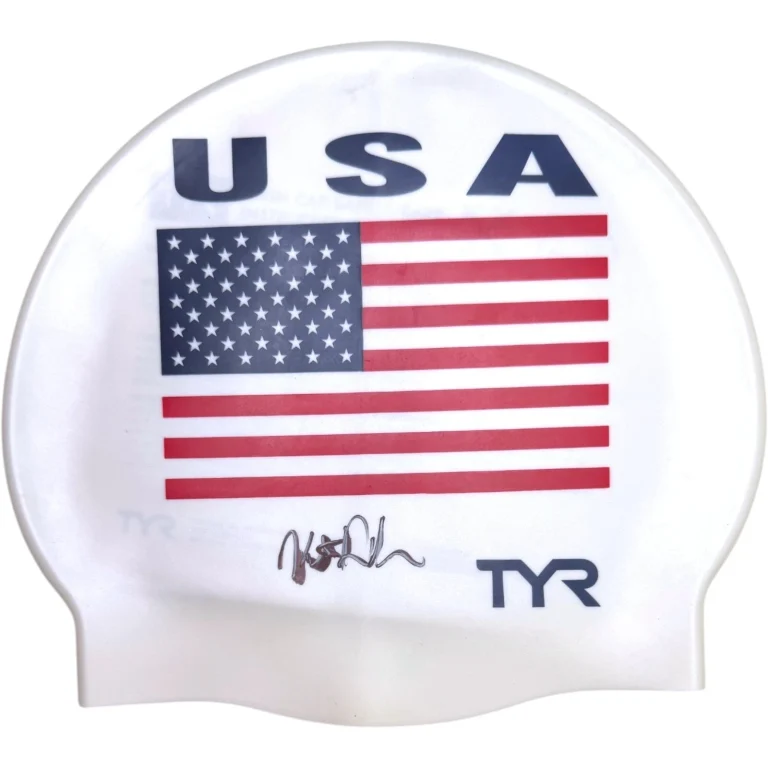 KATE DOUGLASS SIGNED AUTOGRAPHED USA SWIM CAP TYR OLYMPICS GOLD SWIMMING JSA