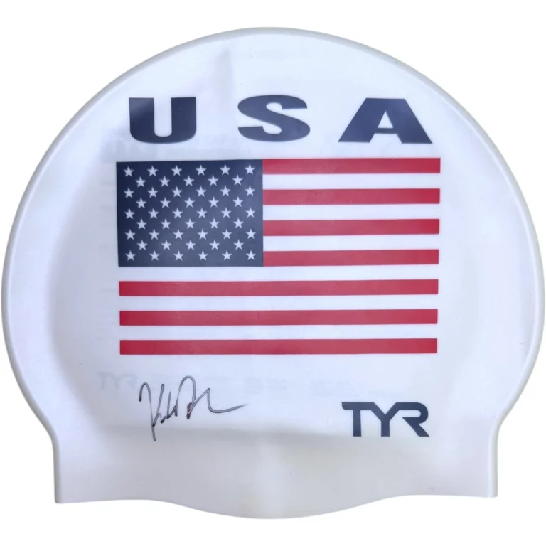 KATE DOUGLASS SIGNED USA SWIM CAP TYR 2024 PARIS OLYMPICS GOLD SWIMMING JSA COA