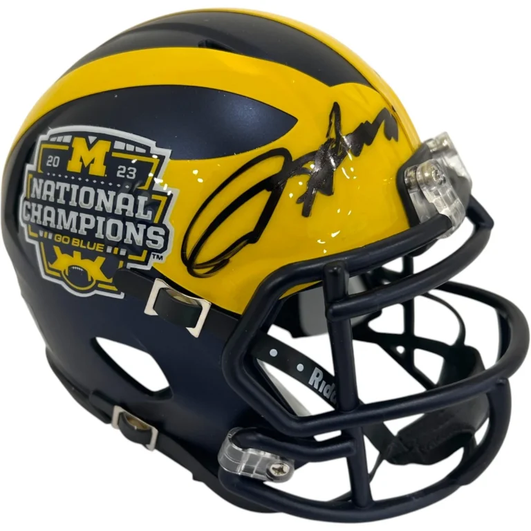 JIM HARBAUGH SIGNED MICHIGAN WOLVERINES 2023 CHAMPIONS MINI HELMET JSA