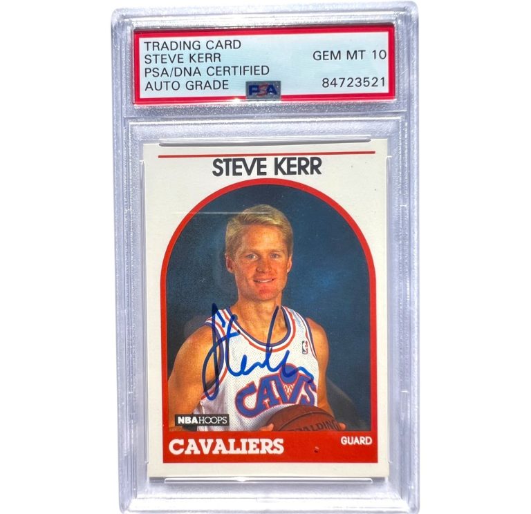 Steve Kerr Signed 1989 NBA Hoops RC Card #351 NBA Warriors Slabbed Auto 10 PSA