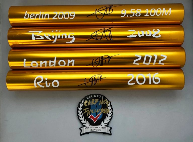 Usain Bolt Signed Baton Set 9.58 WR 2008 Beijing 2012 London 2016 Rio Olympic...