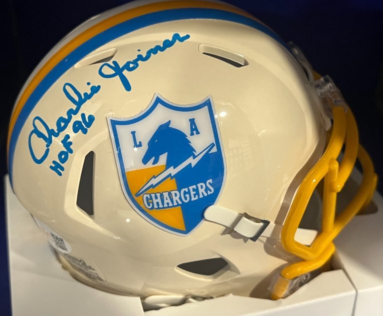 CHARLIE JOINER SAN DIEGO CHARGERS HOF 96 JSA SIGNED RETRO MINI HELMET