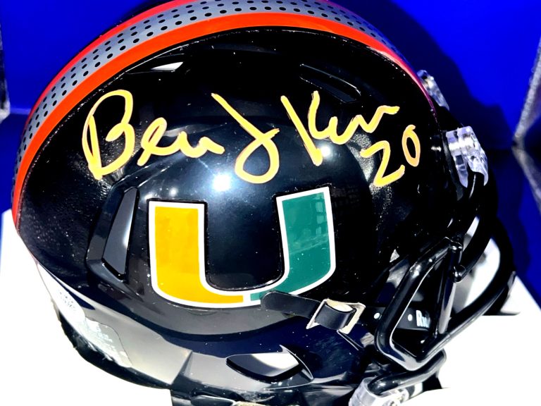 BERNIE KOSAR MIAMI HURRICANES JSA AUTHENTICATED SIGNED BLACK ALT MINI HELMET