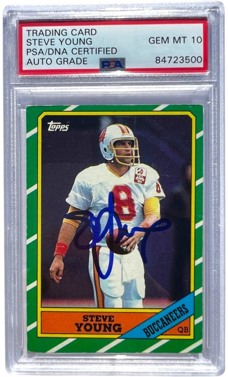 1986 Topps Steve Young Signed 49ers Football Rookie Card #374 RC PSA Auto 10