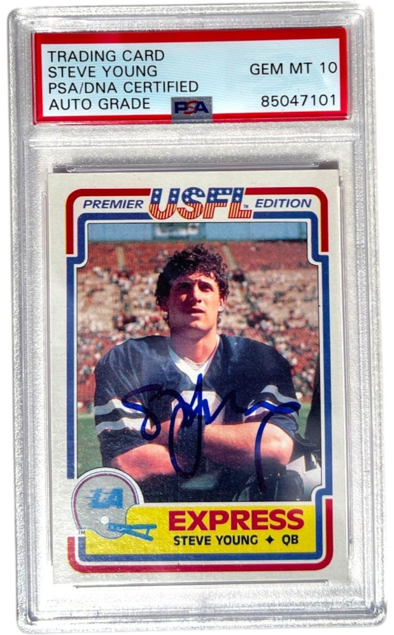 STEVE YOUNG SIGNED 1984 TOPPS USFL ROOKIE FOOTBALL CARD PSA/DNA AUTO 10 #52