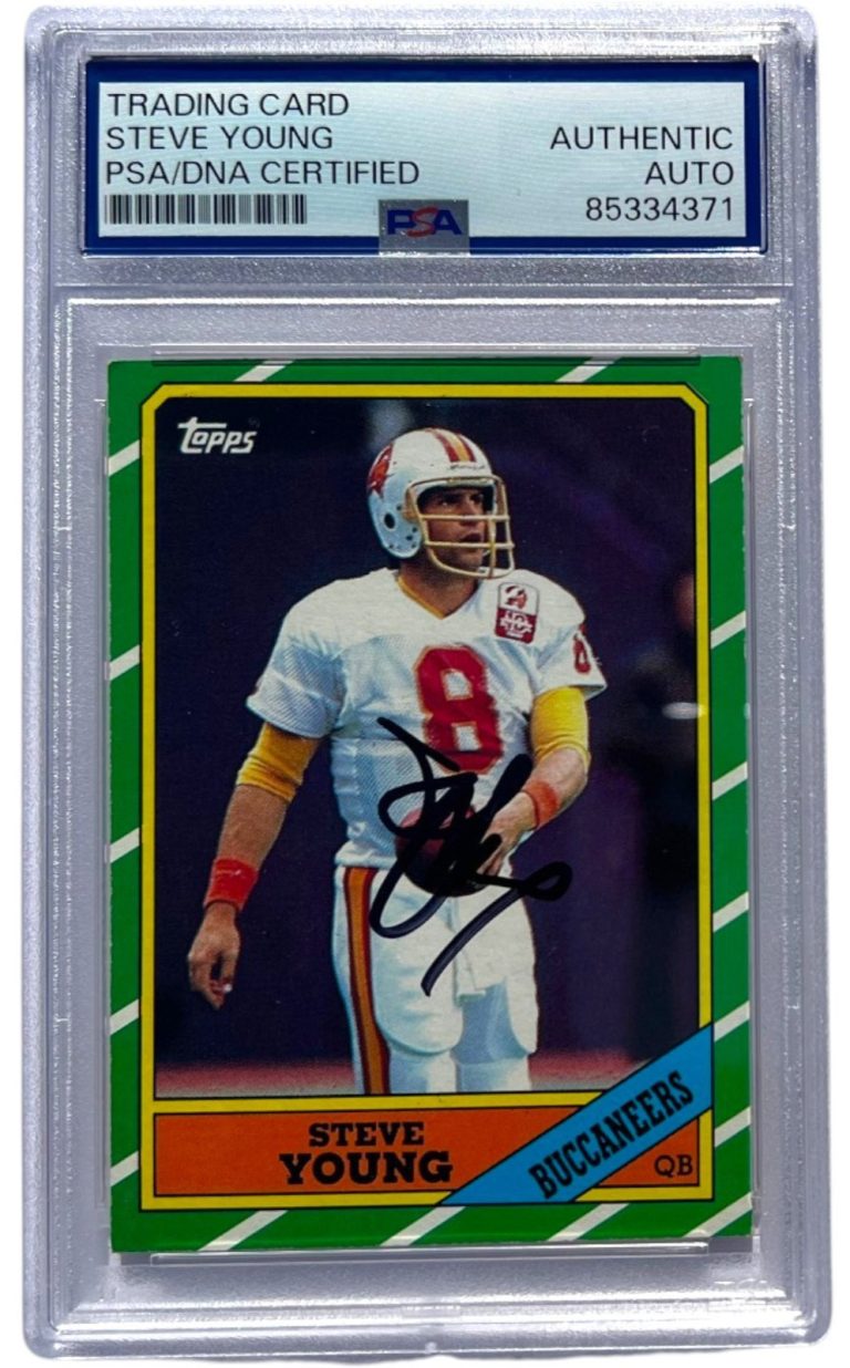 STEVE YOUNG SIGNED 1986 TOPPS #374 ROOKIE CARD AUTO RC FOOTBALL PSA