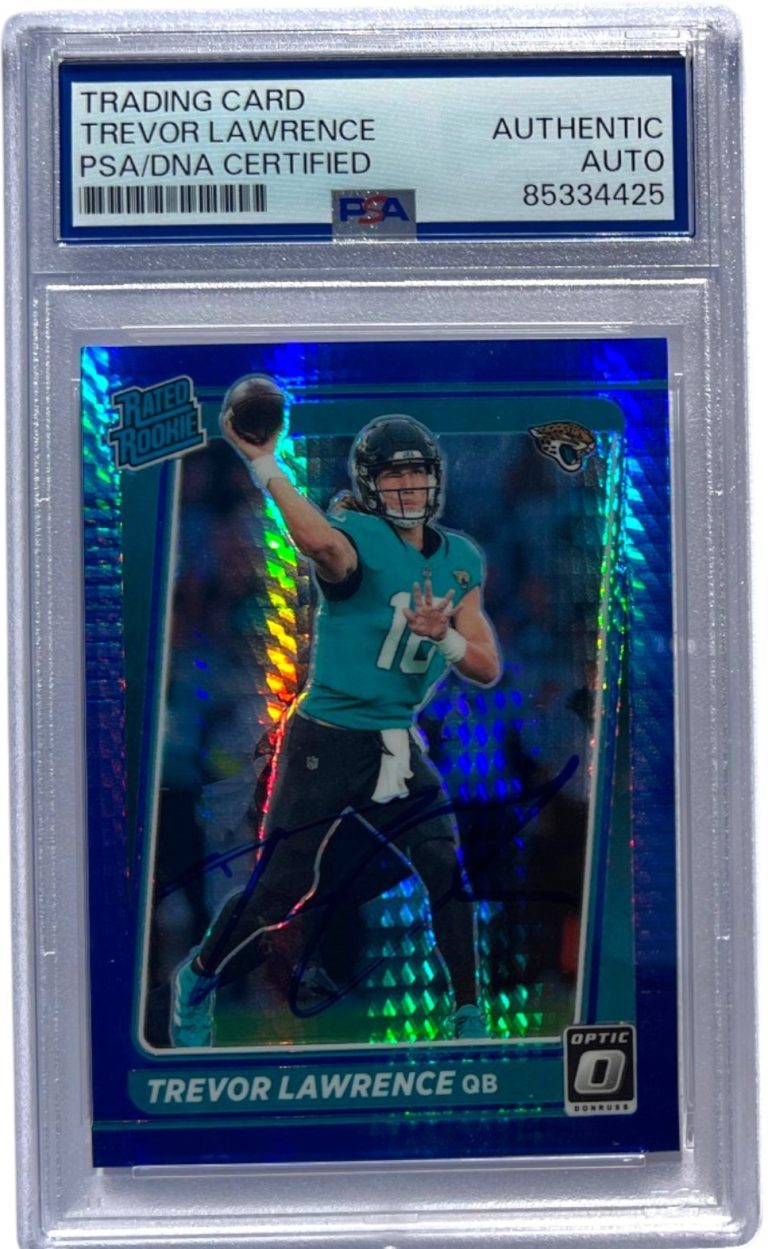 2021 Donruss Optic Blue Hyper Prizm Trevor Lawrence Signed RC #201 PSA Auto