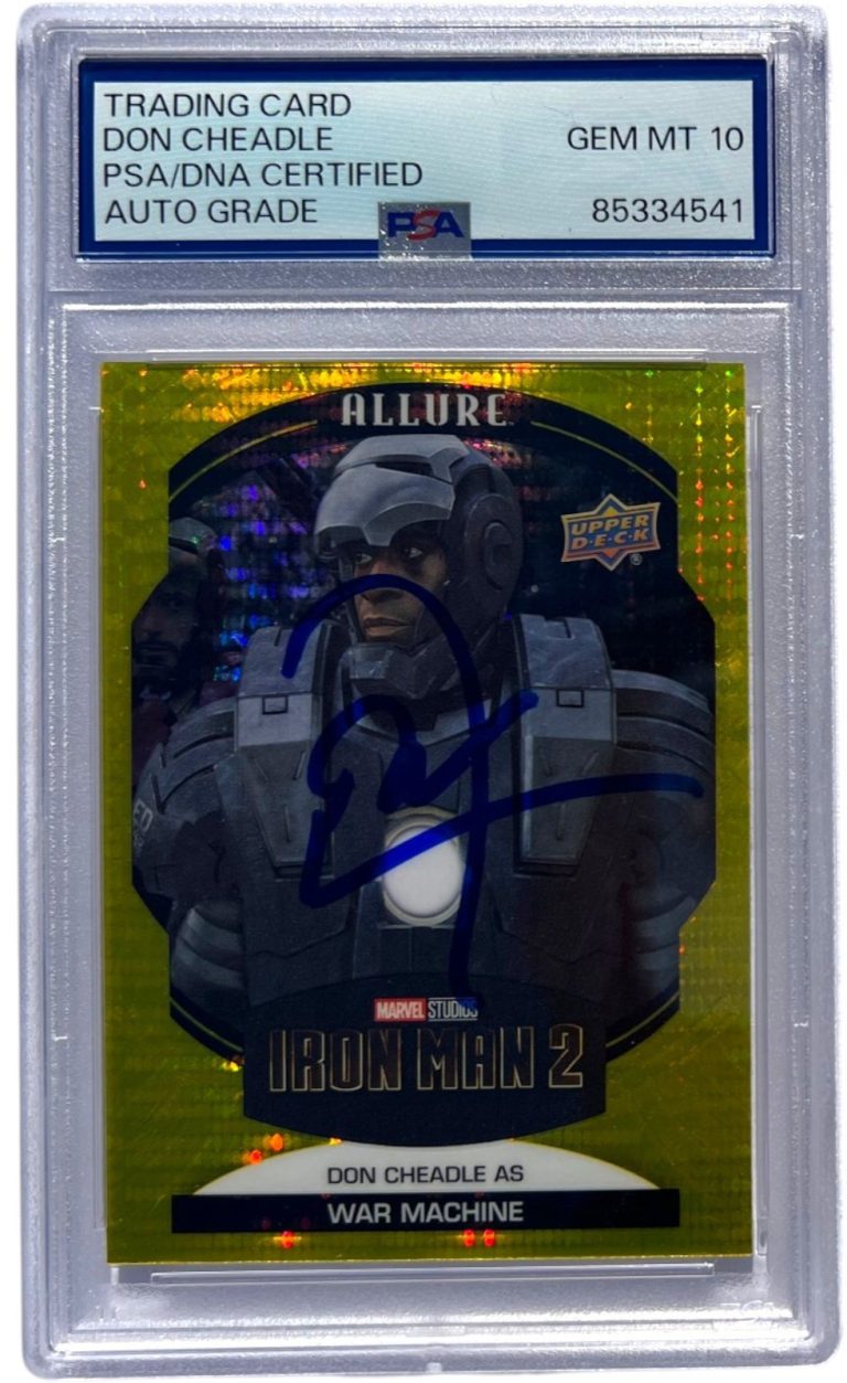 2022 UPPER DECK MARVEL ALLURE DON CHEADLE SIGNED YELLOW WAR MACHINE AUTO 10 PSA