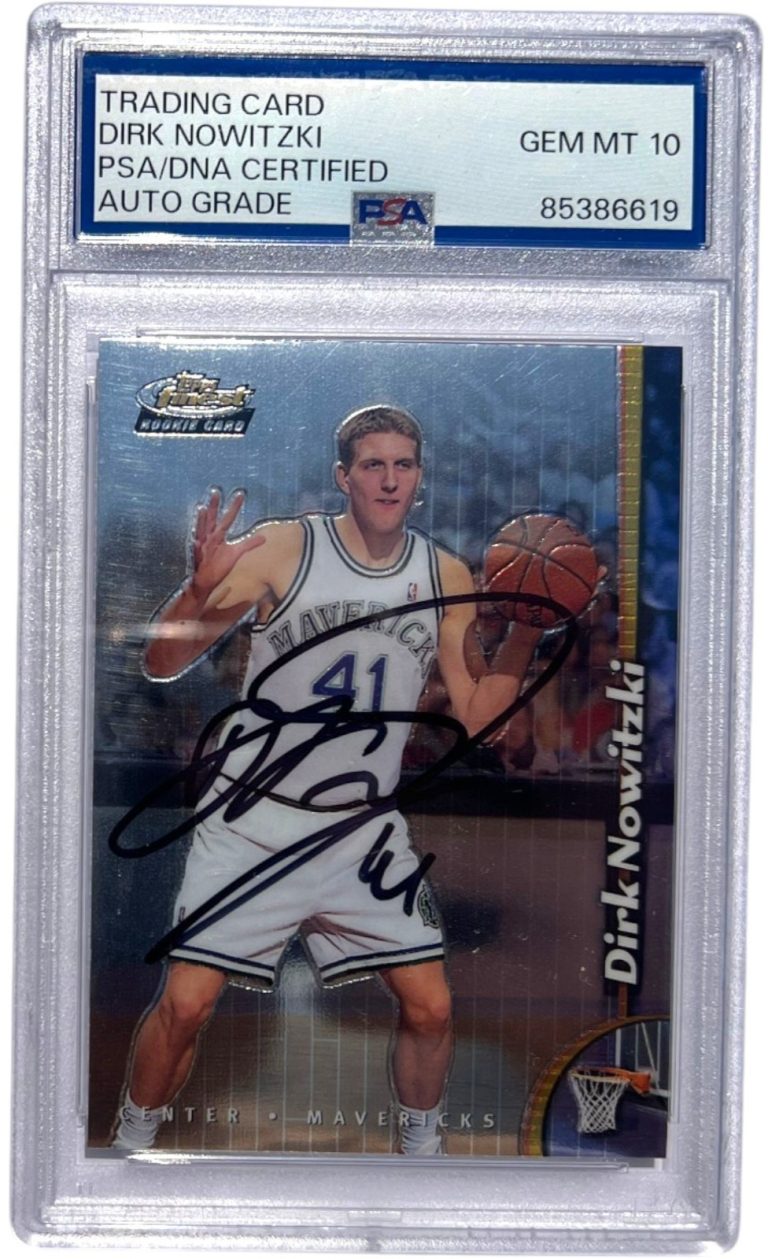 DIRK NOWITZKI SIGNED 1998 TOPPS FINEST ROOKIE CARD #234 MAVERICKS PSA AUTO 10