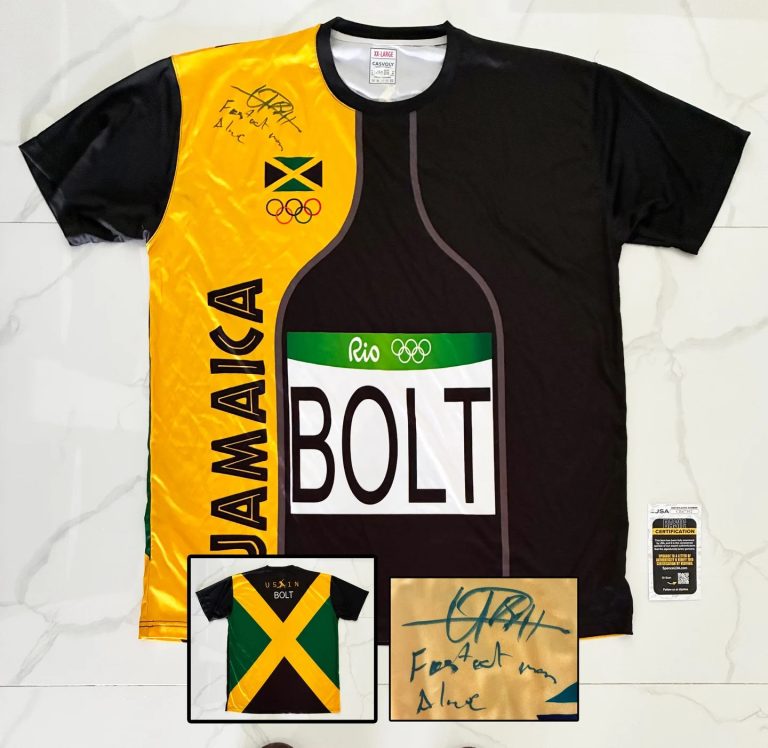 Usain Bolt Signed Jersey 2016 Olympics Rio Gold Fastest Man Alive JSA COA