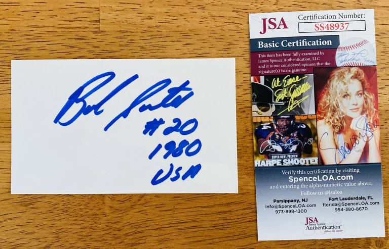 Bob Suter Signed Autographed 3x5 Card JSA Cert 1980 USA Olympic Hockey Team